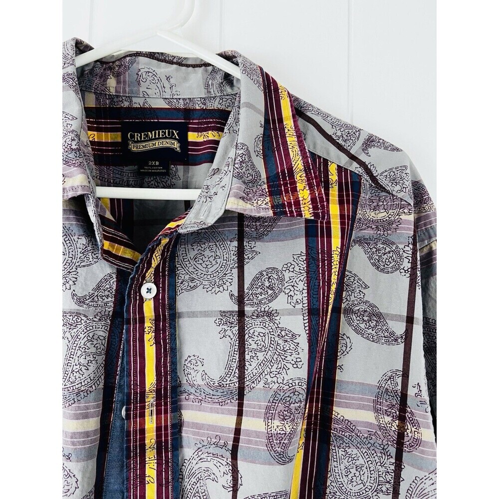 Cremieux Premium Denim Mens Shirt 2XB Big & Tall Purple Paisley Stripe Cotton